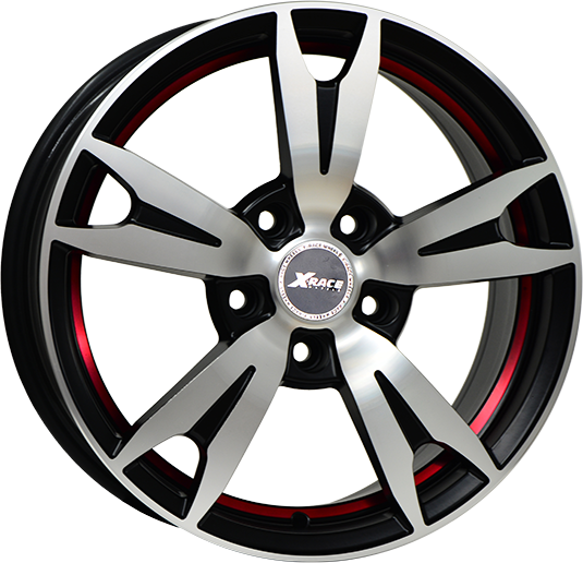 фото диска X-RACE R18 ET35 DIA60,1 PCD:5/114,3 черный матовый полированный с красной полосой по ободу внутри