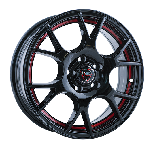 фото диска NZ R14 ET43 DIA60,1 PCD:4/100 черный с красной полосой по ободу внутри