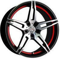 фото диска X-RACE R17 ET35 DIA67,1 PCD:5/114,3 черный матовый полированный с красной полосой по ободу внутри