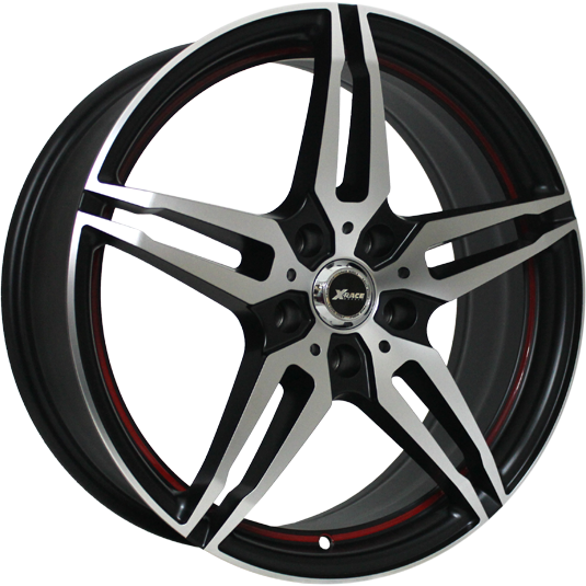 фото диска X-RACE R16 ET50 DIA66,1 PCD:5/114,3 черный матовый полированный с красной полосой по ободу внутри