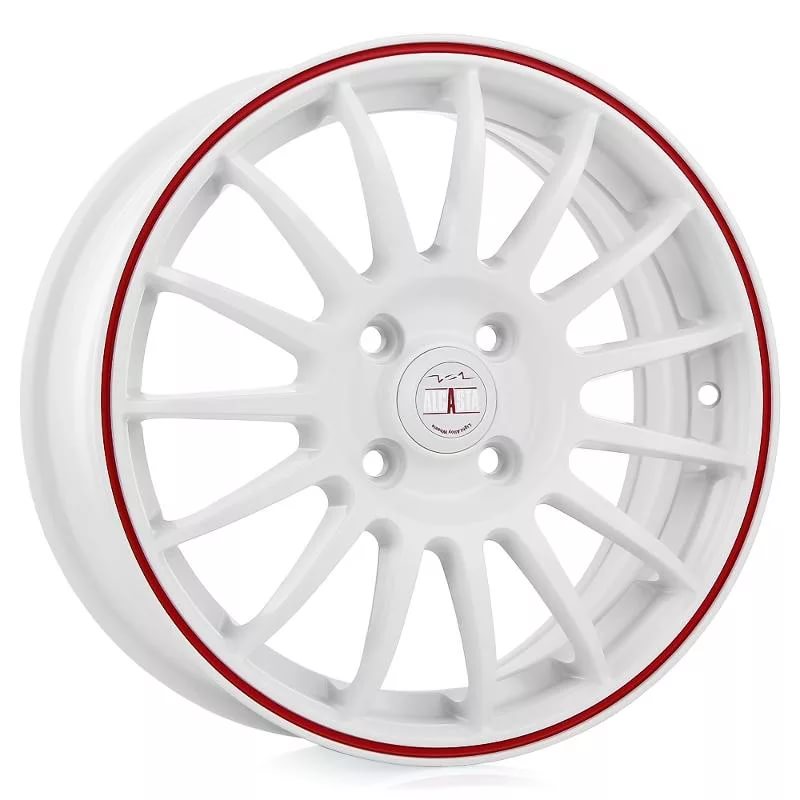фото диска Alcasta R14 ET35 DIA58,6 PCD:4/98 белый с красной полосой по ободу