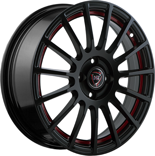 фото диска NZ R14 ET43 DIA60,1 PCD:4/100 черный матовый с красной полосой по ободу внутри
